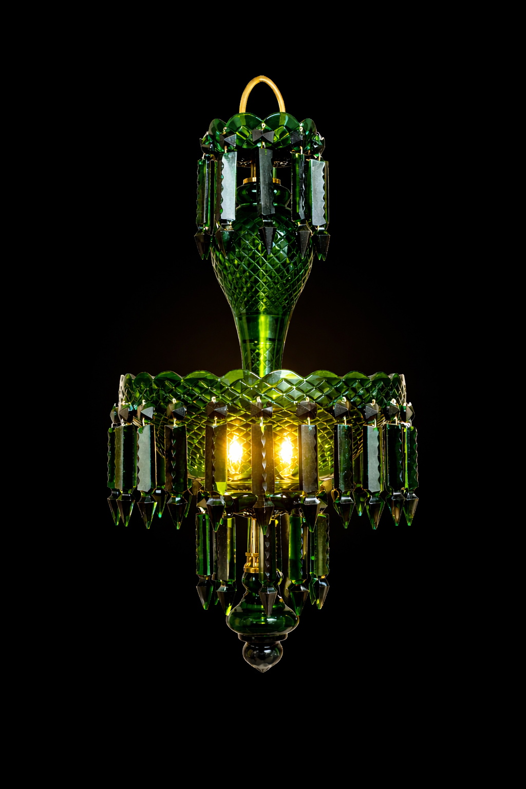 Haritma Emerald Cut-Glass Hanging Light — Twin-Light Prism Cascade
