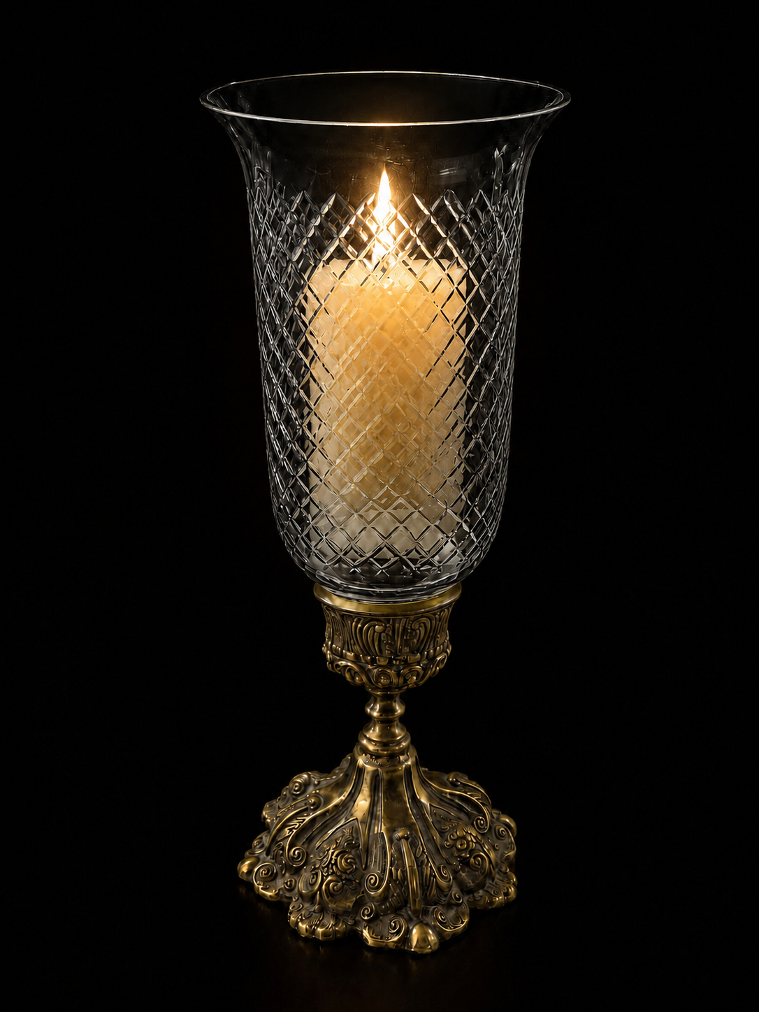 Rajwada Diamond-Cut Hurricane Candle Stand — Clear