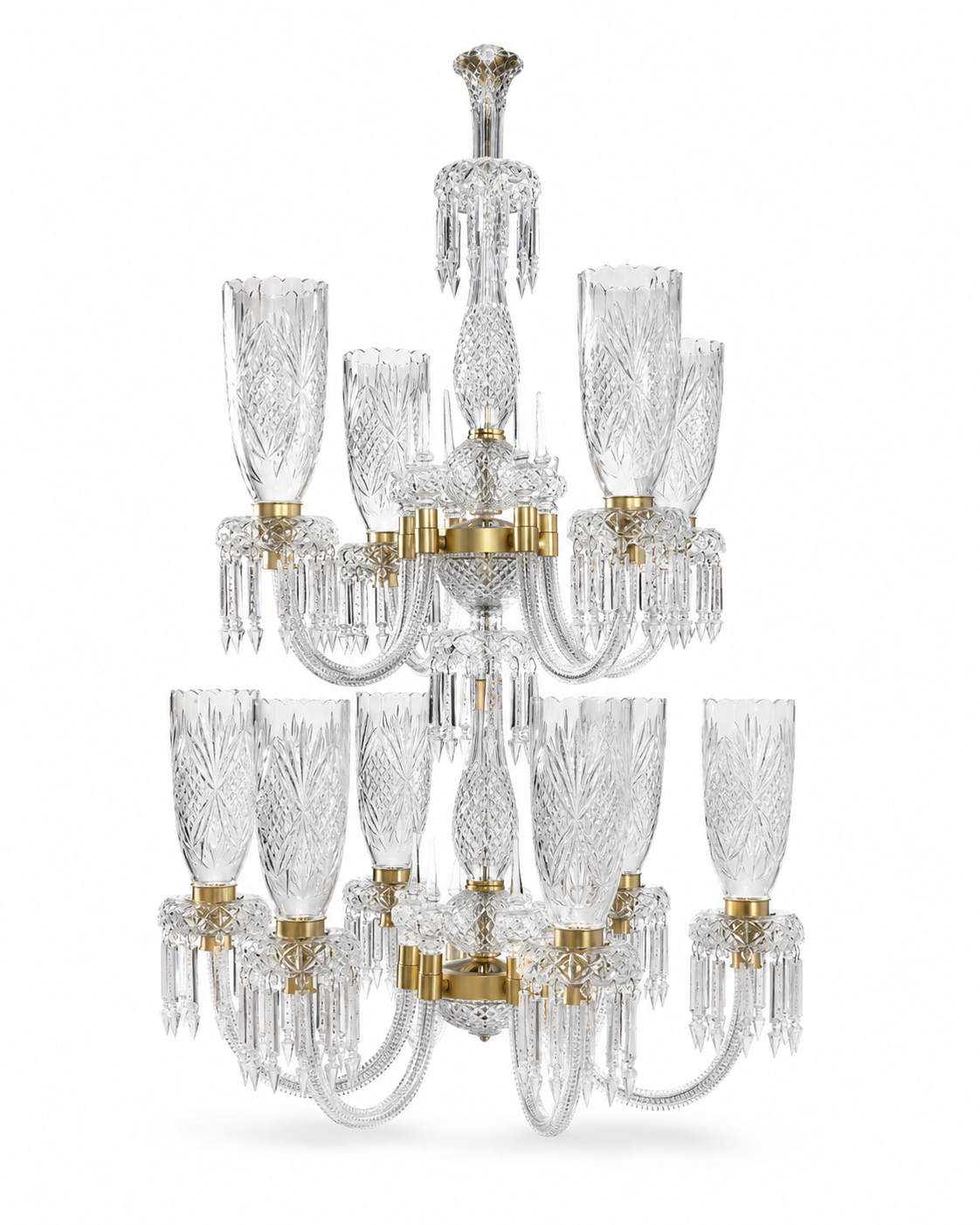 Noorvastra Darbar Etched-Tulip Twelve-Light Two-Tier Crystal Chandelier · SGE-CH-069 · Samrat Glass Emporium — view 2