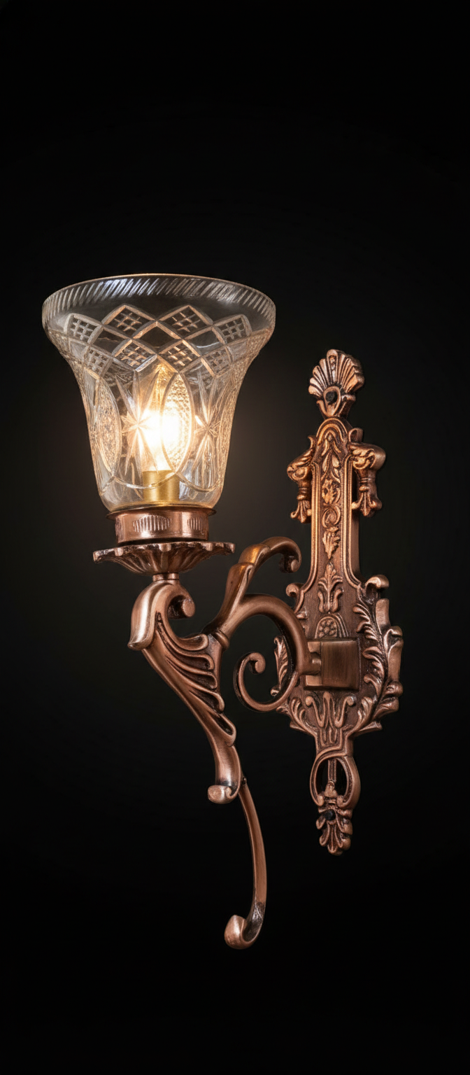Tamralata Floral-Medallion Cut Clear Glass Single-Light Wall Lamp · Wall Light · SGE-WL-062 · Samrat Glass Emporium