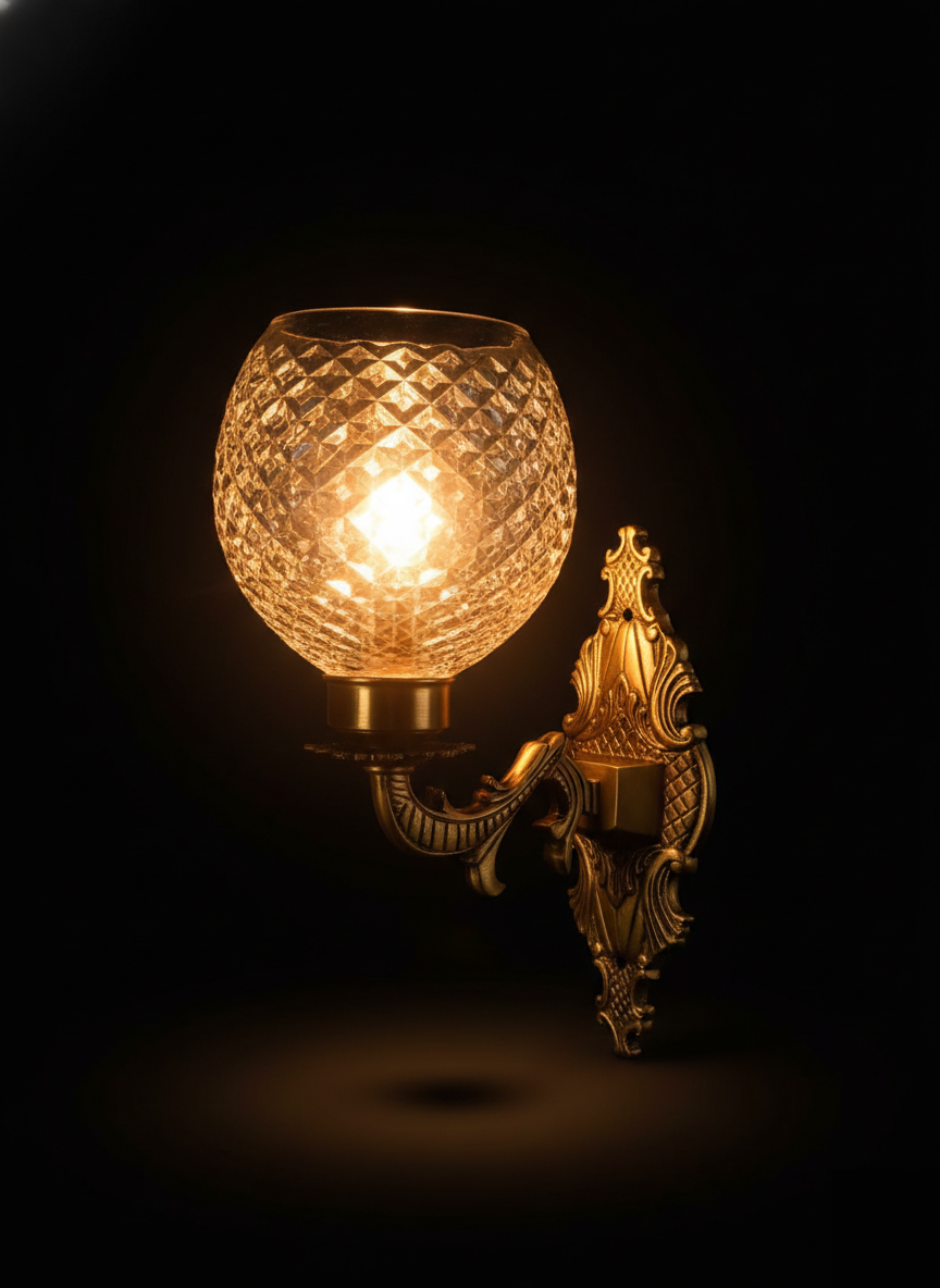 Ratnakosh Diamond-Cut Clear Glass Globe Wall Lamp