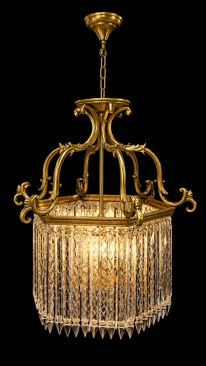 Mehrab Square Scrollwork Crystal Hanging Lantern — Antique-Gold — Large · Hanging Light · SGE-HL-075 · Samrat Glass Emporium