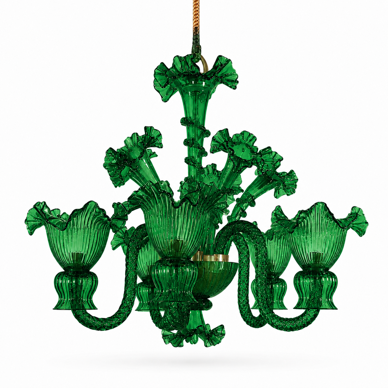 Gulzar Emerald-Green Floral-Glass Five-Light Chandelier · SGE-CH-107 · Samrat Glass Emporium — view 2