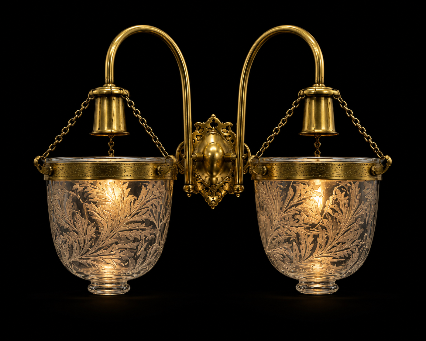 Kandil Bell Jar Twin-Light Etched Glass Wall Light · SGE-WL-027 · Samrat Glass Emporium