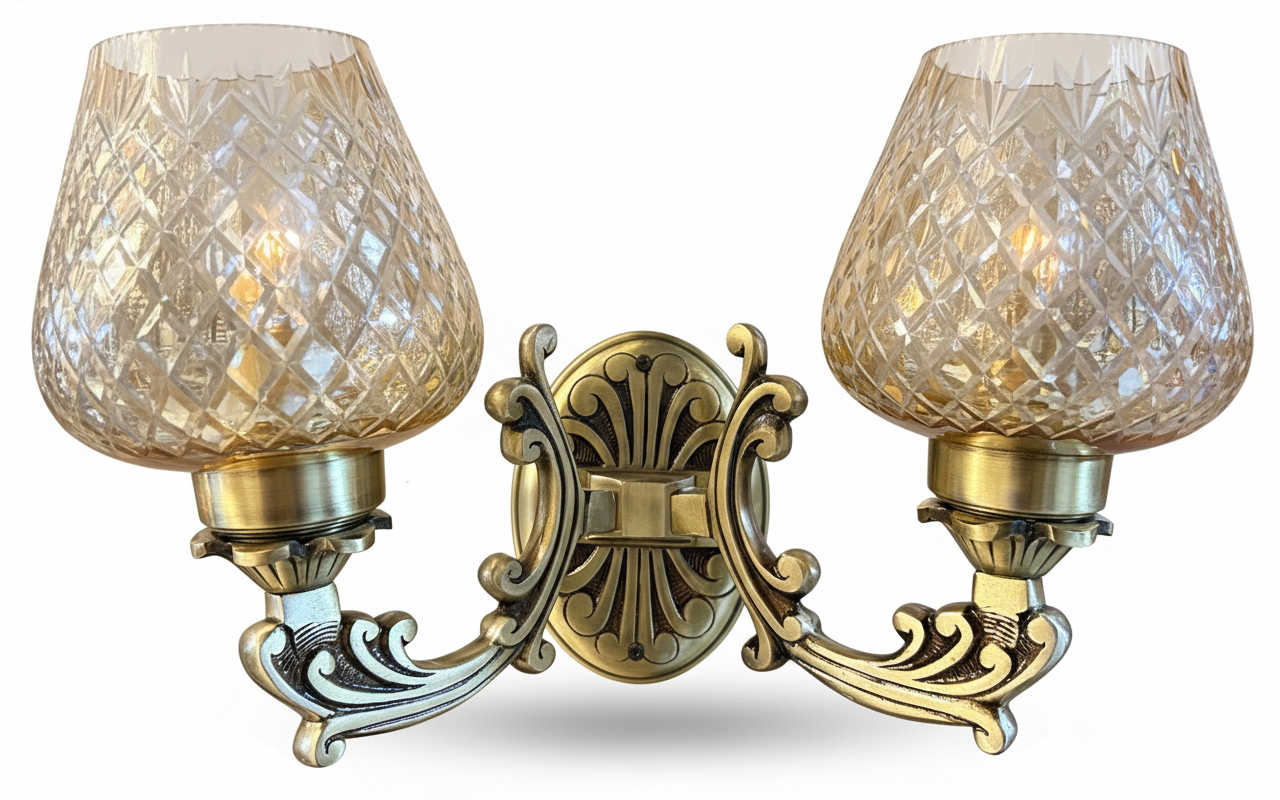 Vajrarekha Diamond-Lattice Clear Glass Twin-Light Wall Sconce · Wall Light · SGE-WL-053 · Samrat Glass Emporium — view 2