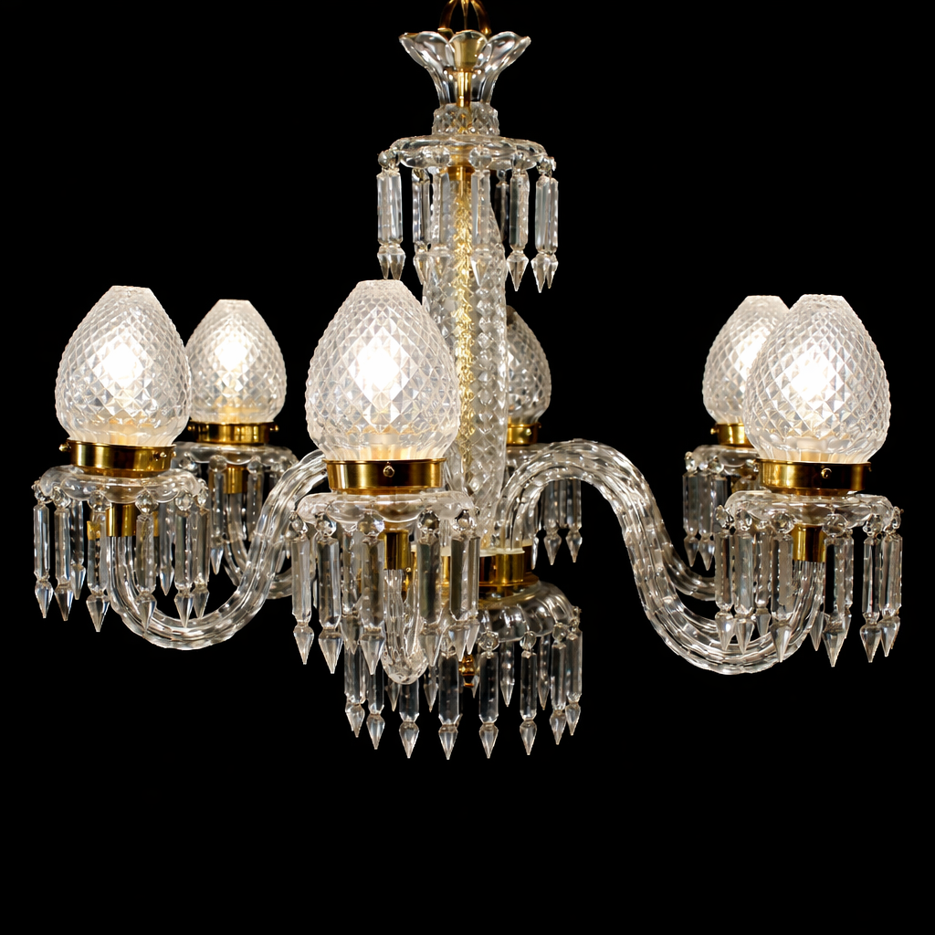Shahi Pineapple-Cut Six-Light Crystal Chandelier · SGE-CH-015 · Samrat Glass Emporium