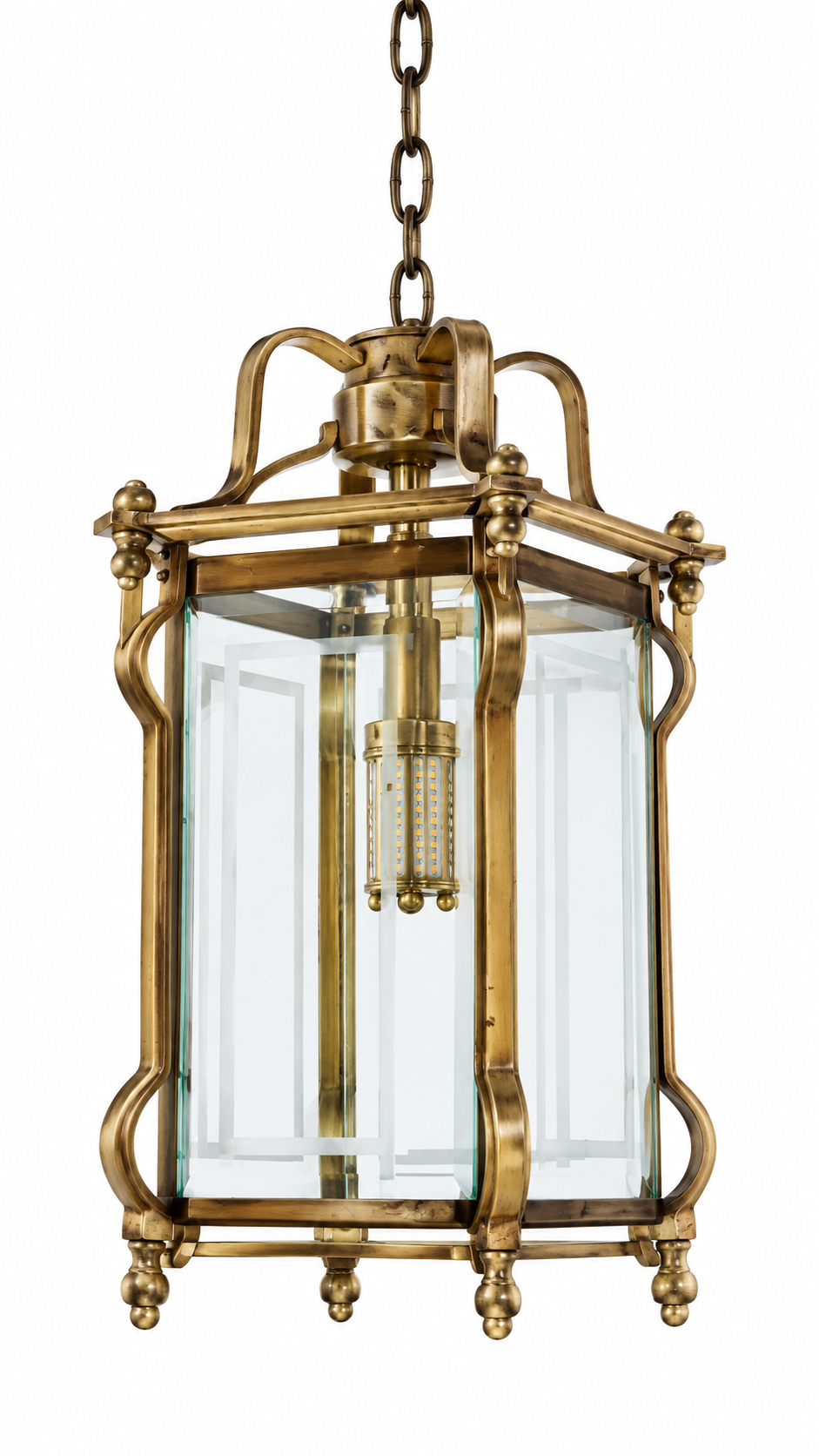 Scallop Crown Etched Glass Lantern — Antique-Brass Single-Light · Hanging Light · SGE-HL-126 · Samrat Glass Emporium — view 2