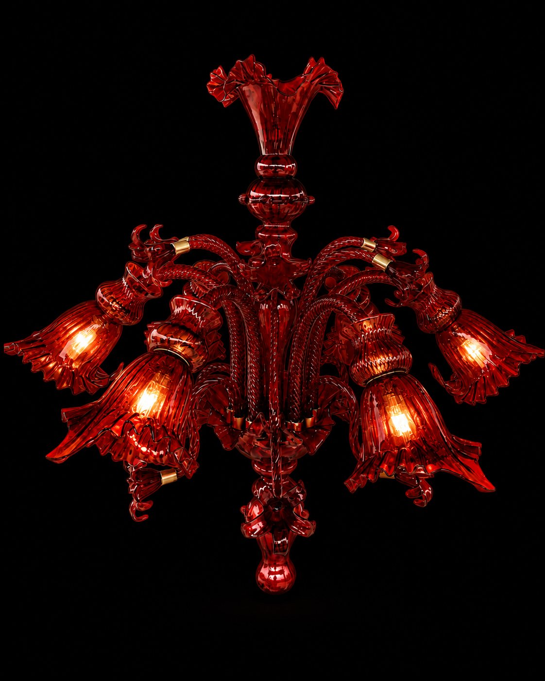 Gulzar Ruby Six-Light Glass Chandelier · SGE-CH-056 · Samrat Glass Emporium