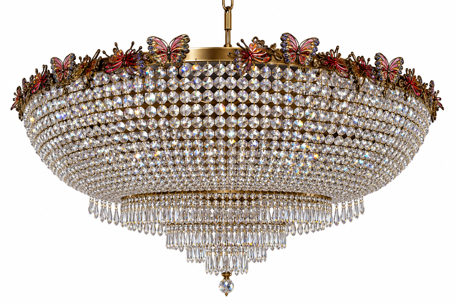 Ratnajaal Butterfly-Crown Crystal-Bead Basket Chandelier · SGE-CH-151 · Samrat Glass Emporium — view 2