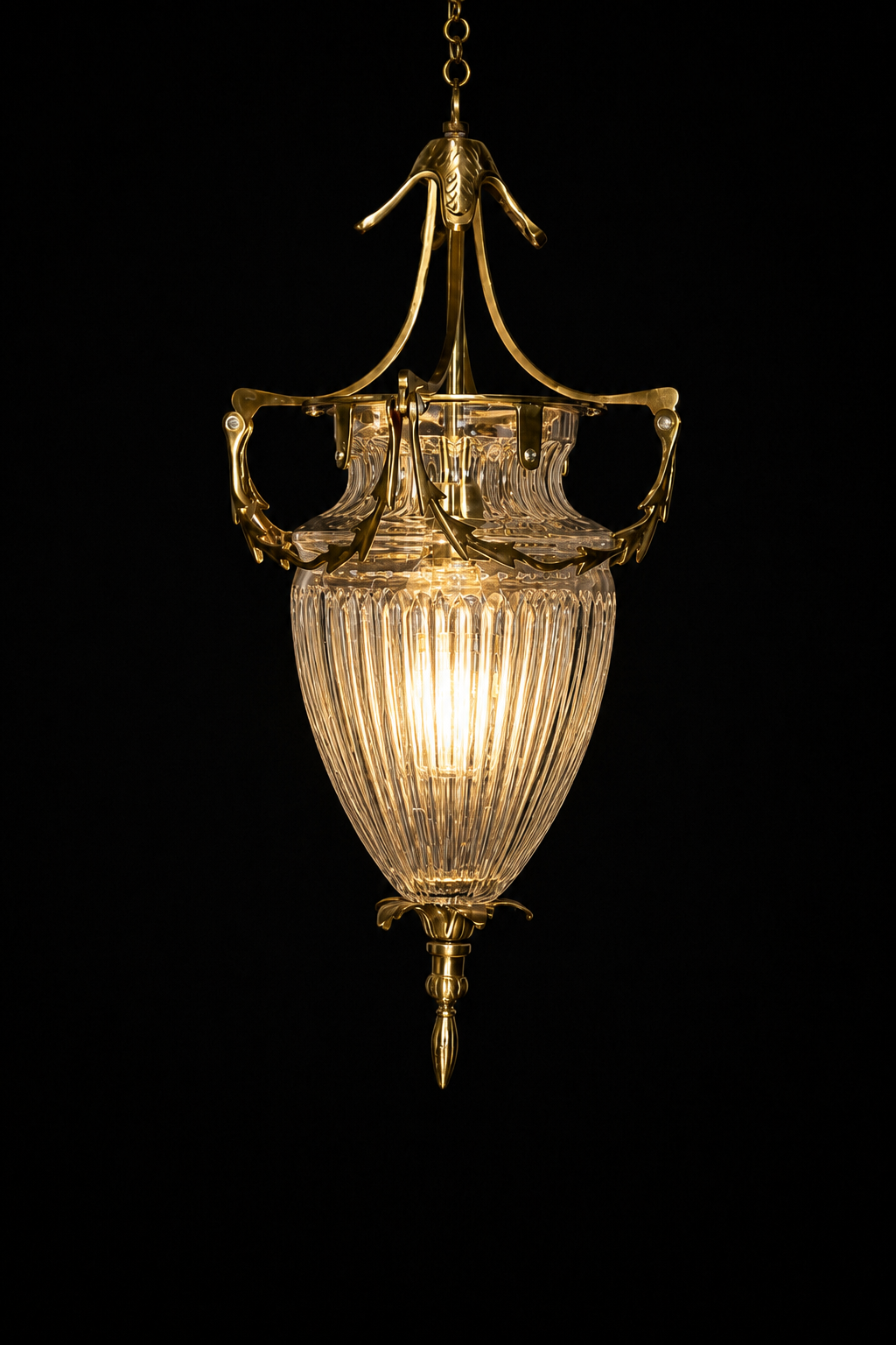 Foliate Scroll Diamond-Cut Glass Hanging Light