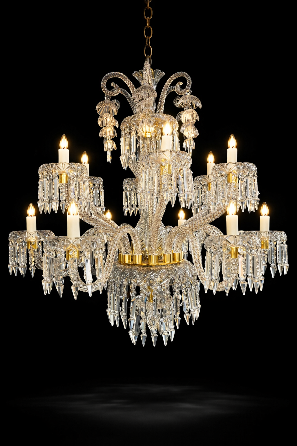 Rajhans Feather-Crest Twelve-Light Crystal Chandelier · SGE-CH-017 · Samrat Glass Emporium