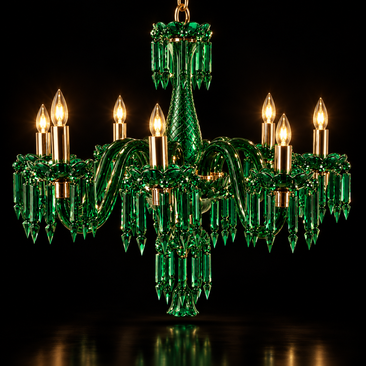 Neelpushp Emerald-Green Glass Eight-Light Chandelier