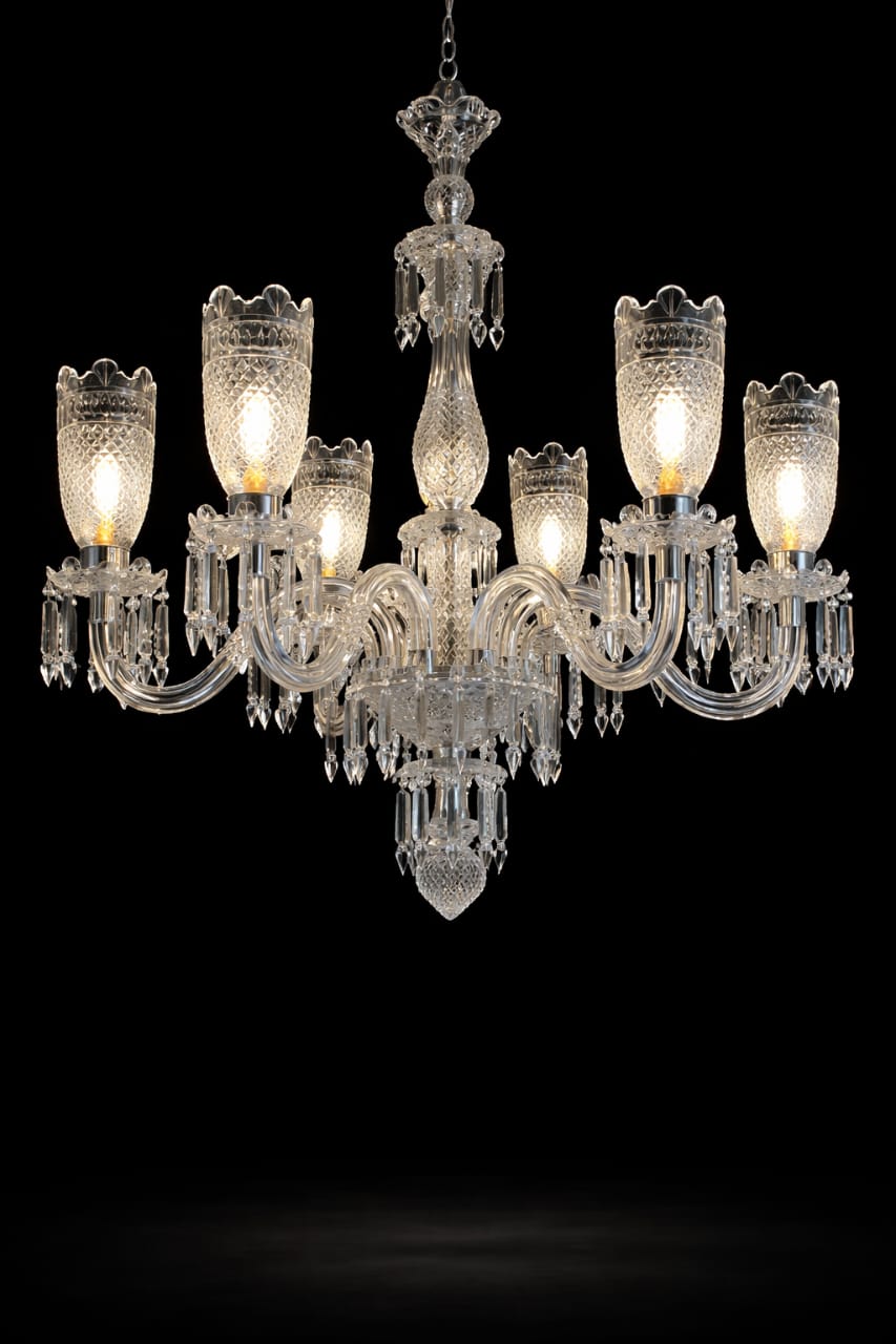 Diamond Crest Clear-Cut Crystal Chandelier with Scallop Shades