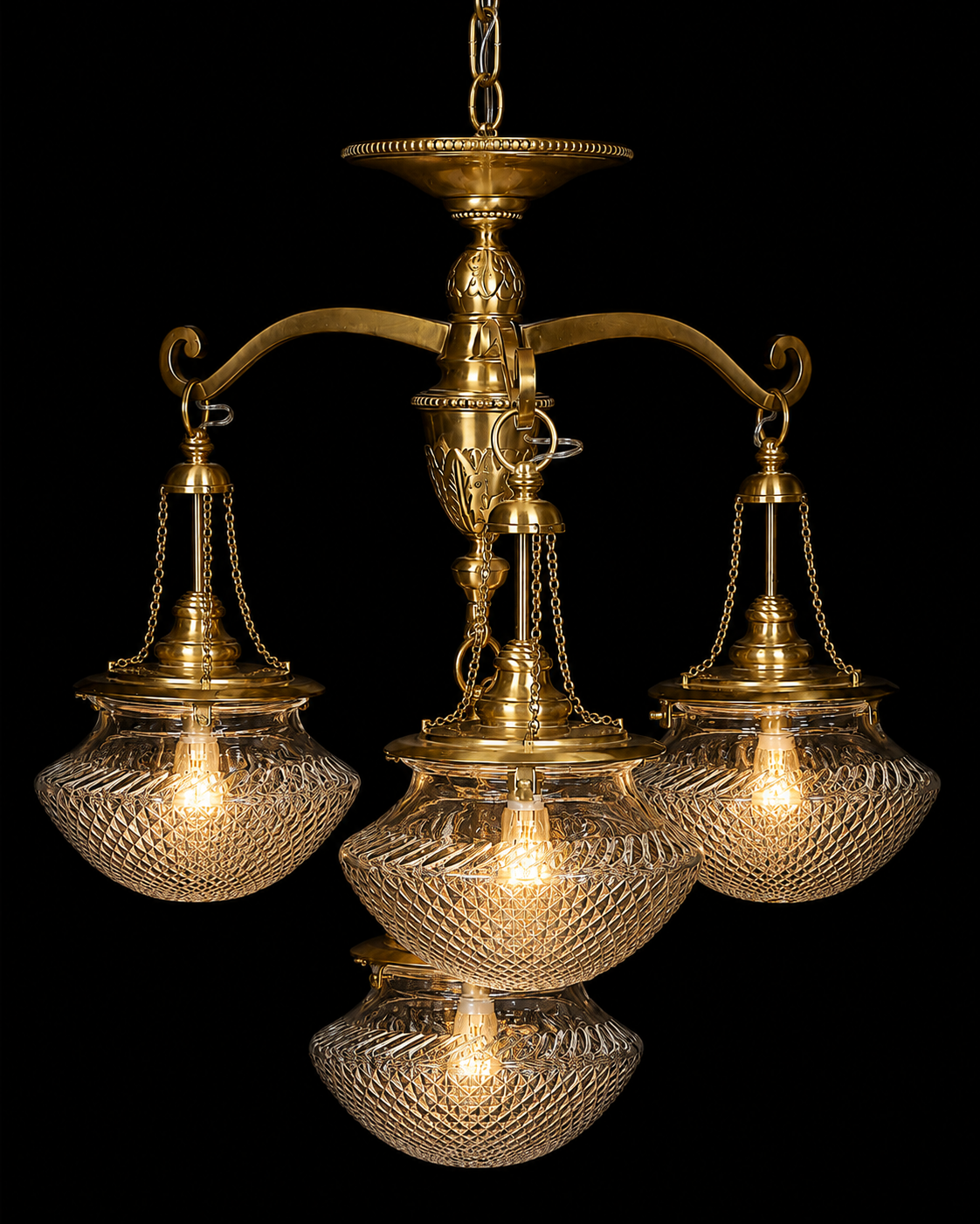 Noorjharokha Chain-Suspended Diamond-Cut Glass Chandelier