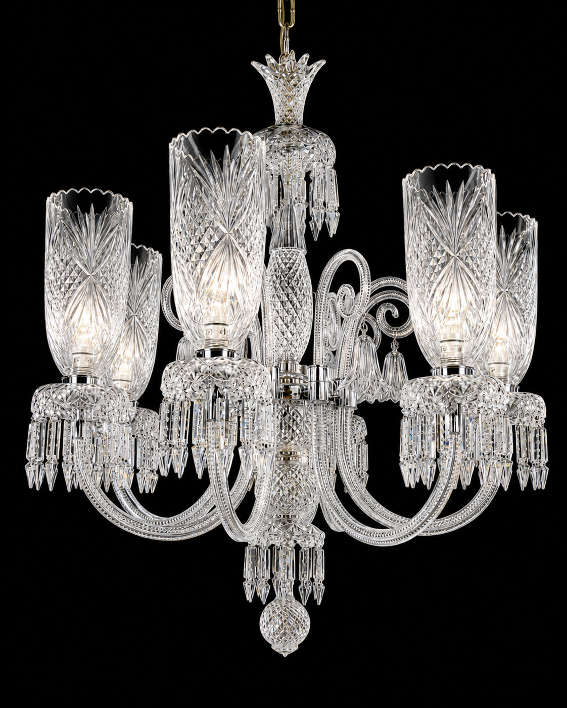 Noorvastra Scalloped Etched-Tulip Eight-Light Crystal Chandelier — Crown Crest