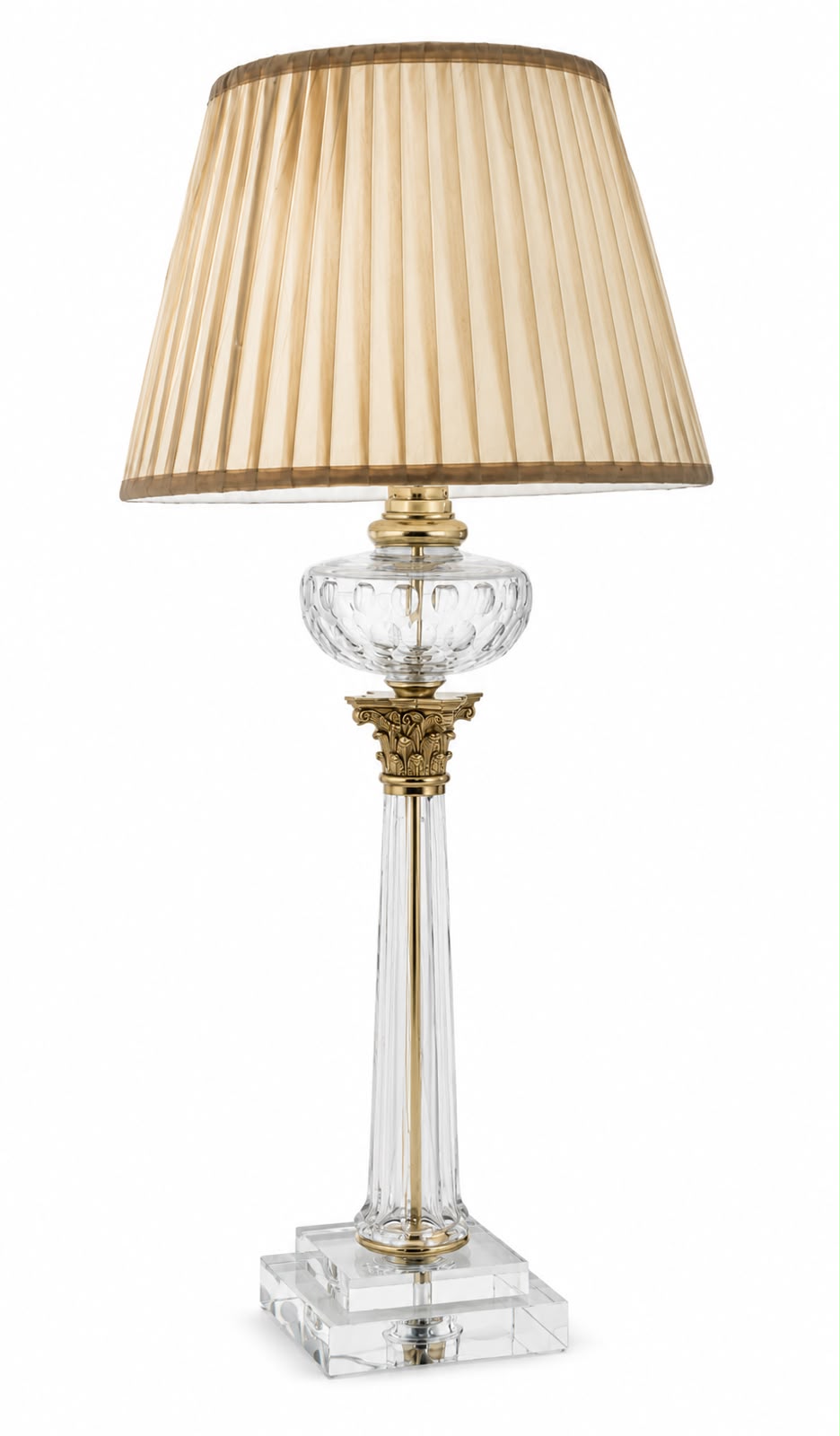 Virāsat Corinthian Crystal Table Lamp – Pleated Amber Shade · SGE-TL-047 · Samrat Glass Emporium — view 2