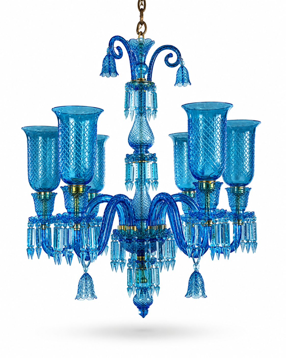 Neelkanth Diamond-Cut Cobalt Six-Light Chandelier · SGE-CH-077 · Samrat Glass Emporium — view 2