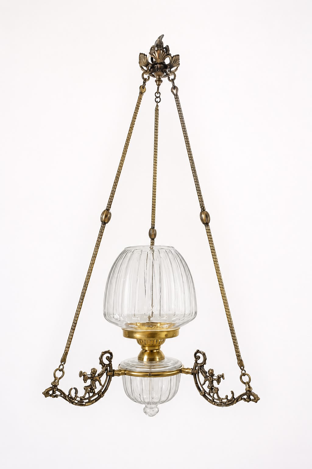 Cherub Motif Fluted Glass Hanging Light — Twin Scroll Supports · SGE-HL-063 · Samrat Glass Emporium — view 2