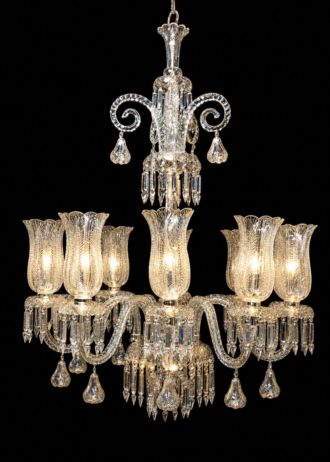 Imperial Bell-Cut Crystal Chandelier with Crown Top