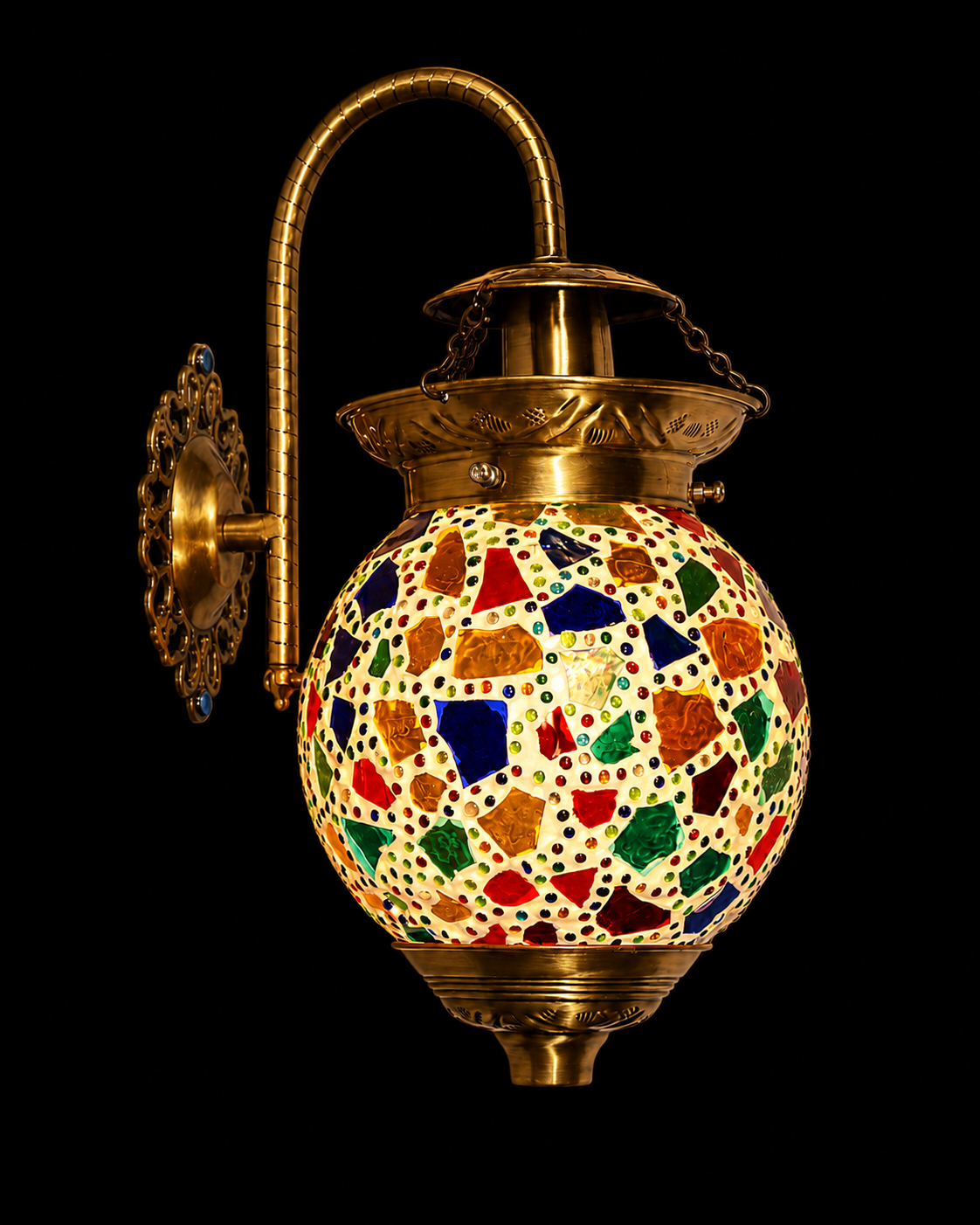 Noorjaal Multicolour Mosaic Glass Hanging Wall Lantern · Wall Light · SGE-WL-076 · Samrat Glass Emporium
