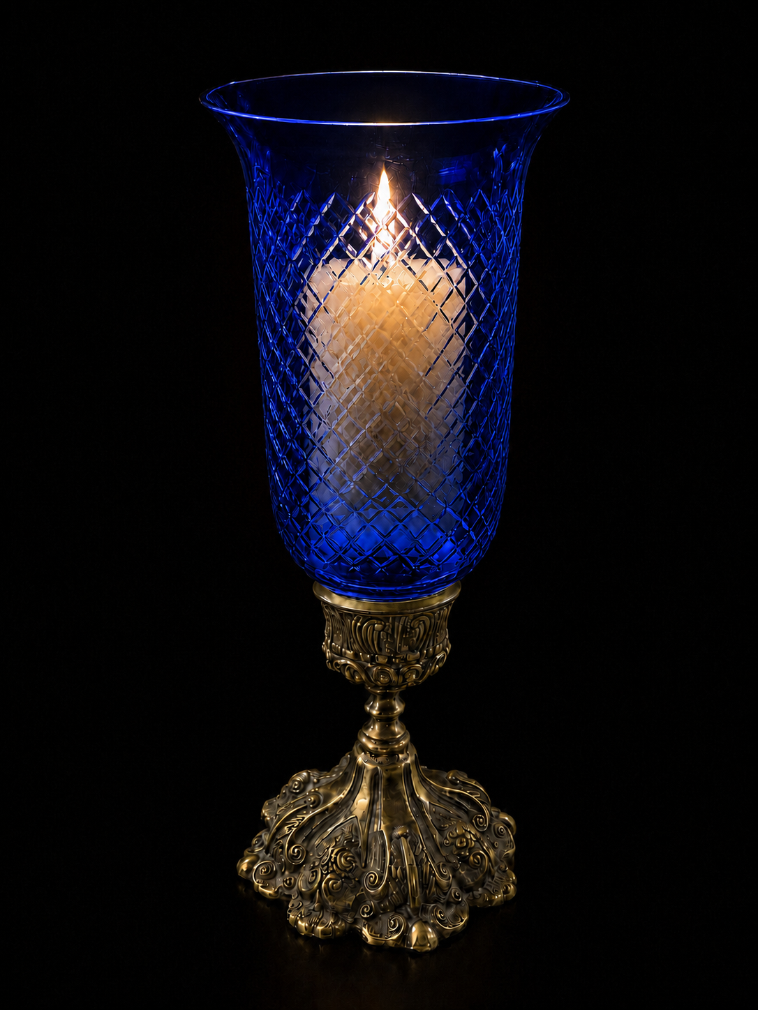 Rajwada Diamond-Cut Hurricane Candle Stand — Cobalt Blue