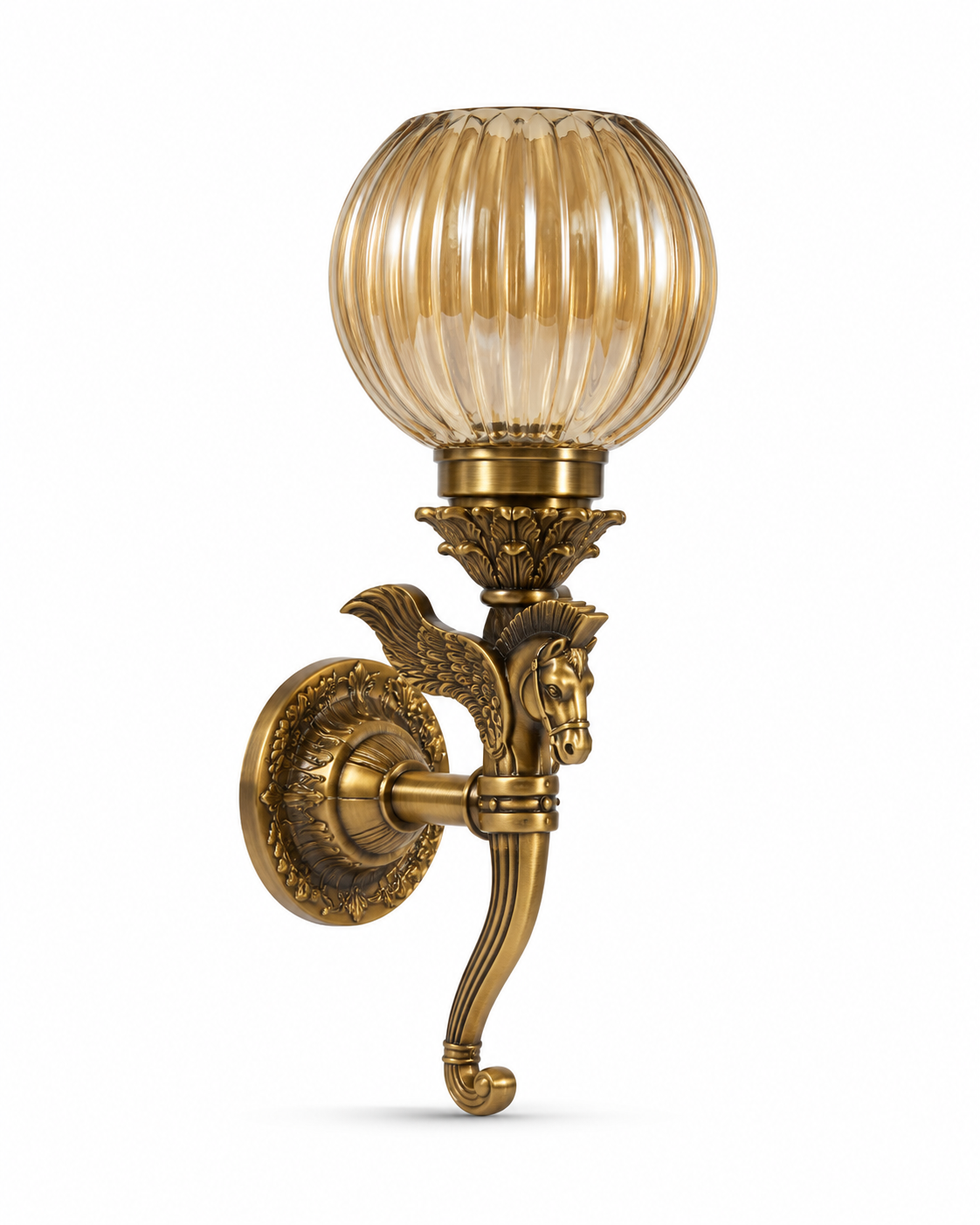 Ashvapankh Sculpted Winged-Horse Ribbed Amber-Glass Wall Sconce · Wall Light · SGE-WL-122 · Samrat Glass Emporium — view 2