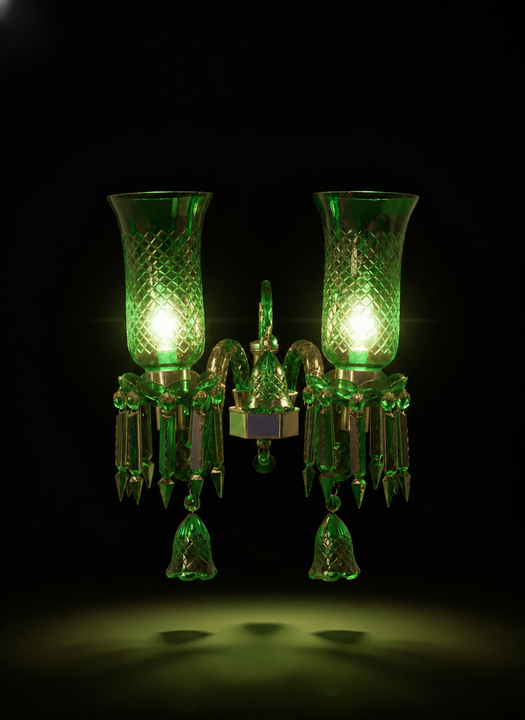 Meher Diamond-Cut Tulip Twin-Light Crystal Wall Sconce — Emerald Green