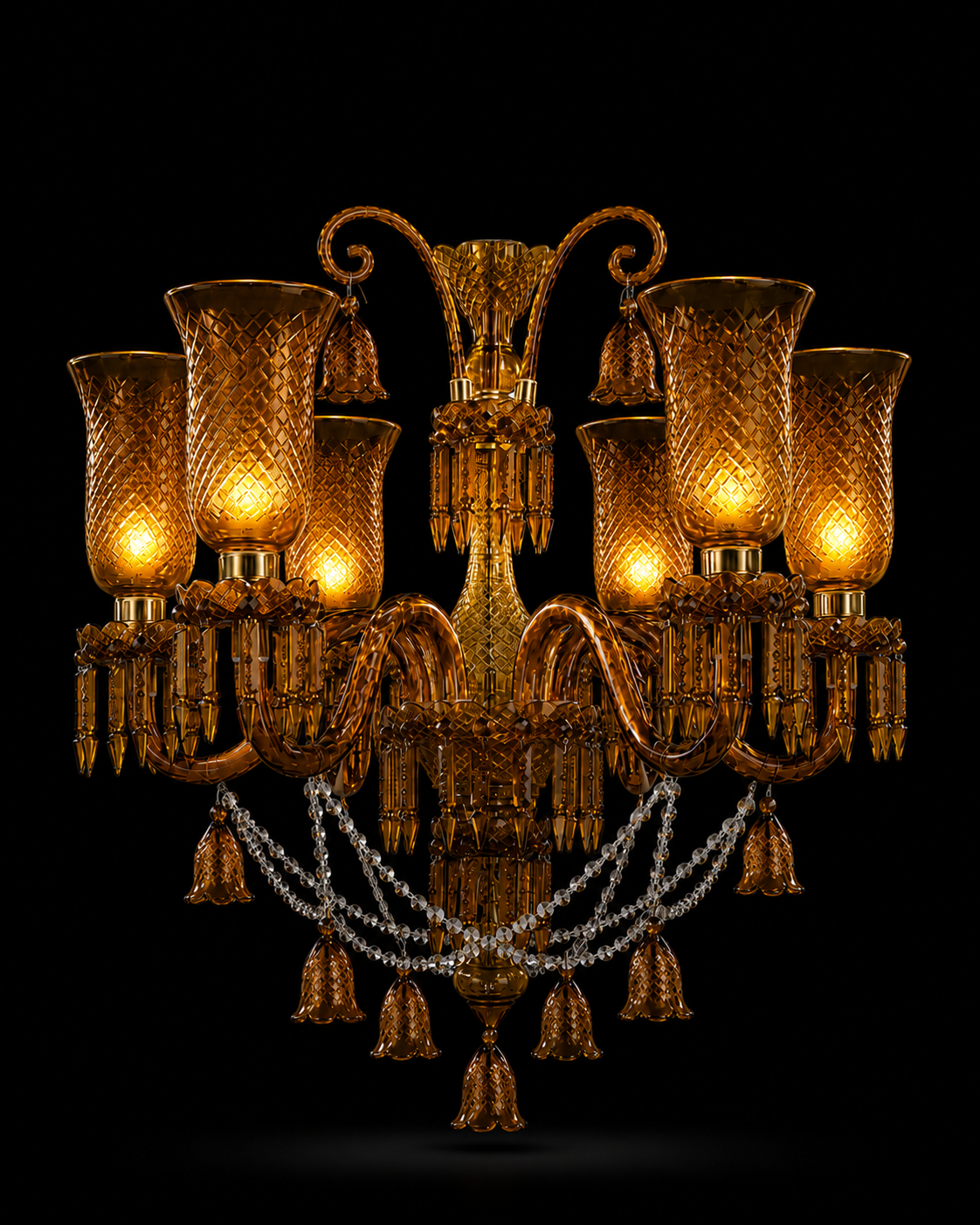 Gulnaar Diamond-Hurricane Six-Light Glass Chandelier — Amber · SGE-CH-066 · Samrat Glass Emporium — view 3