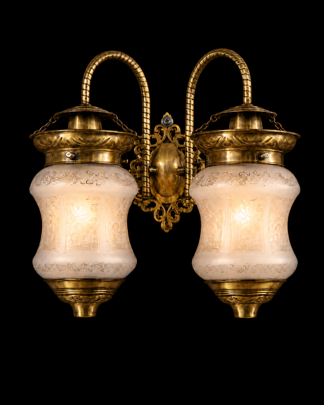 Noorjaal Floral-Etched Frosted Glass Twin-Light Hanging Wall Sconce