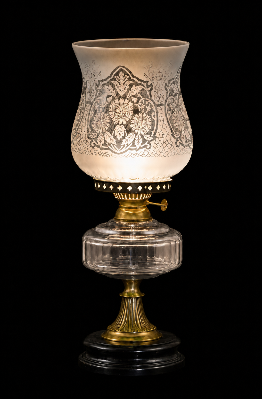 Gulbagh Floral-Etched Hurricane Table Lamp — Frosted Clear