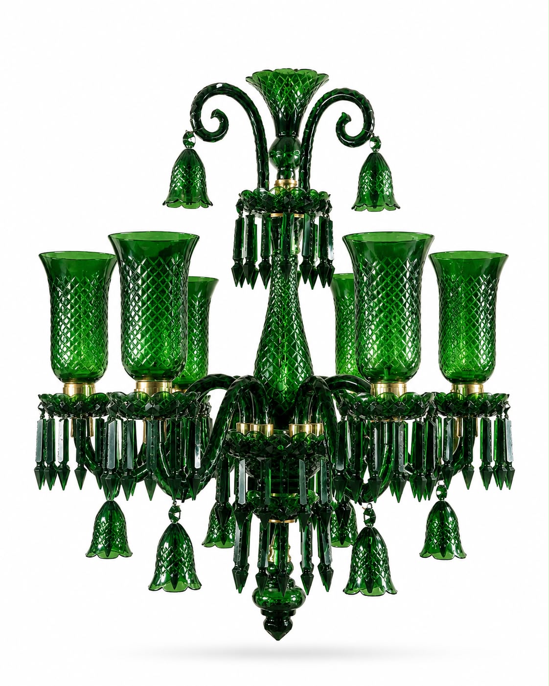 Gulnaar Diamond-Hurricane Six-Light Glass Chandelier — Emerald Green · SGE-CH-063 · Samrat Glass Emporium — view 2