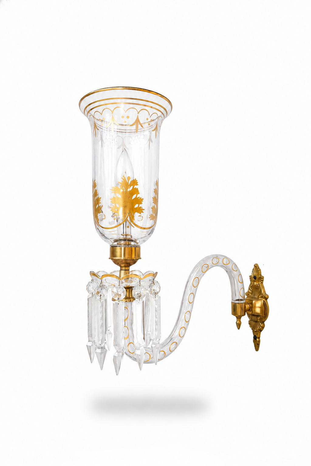 Bagh-e-Noor Gold-Decorated Single-Light Glass Wall Sconce — Clear · Wall Light · SGE-WL-095 · Samrat Glass Emporium — view 2