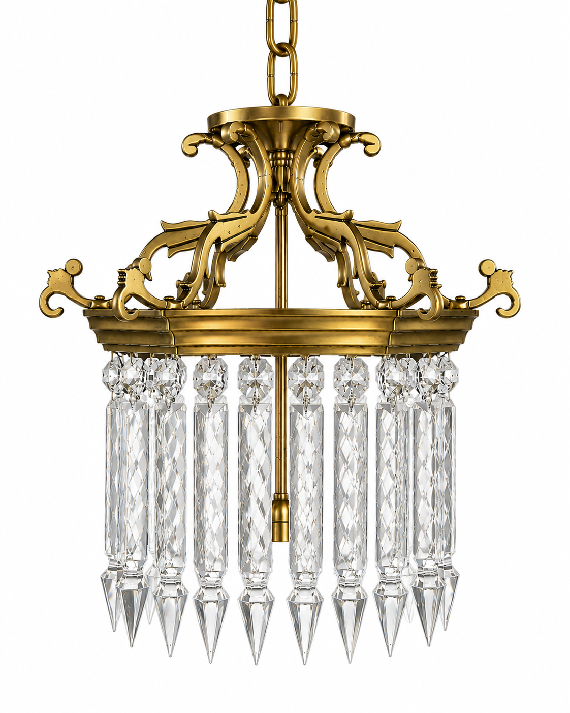 Mehrab Square Scrollwork Crystal Hanging Lantern — Antique-Gold — Small · Hanging Light · SGE-HL-074 · Samrat Glass Emporium — view 2