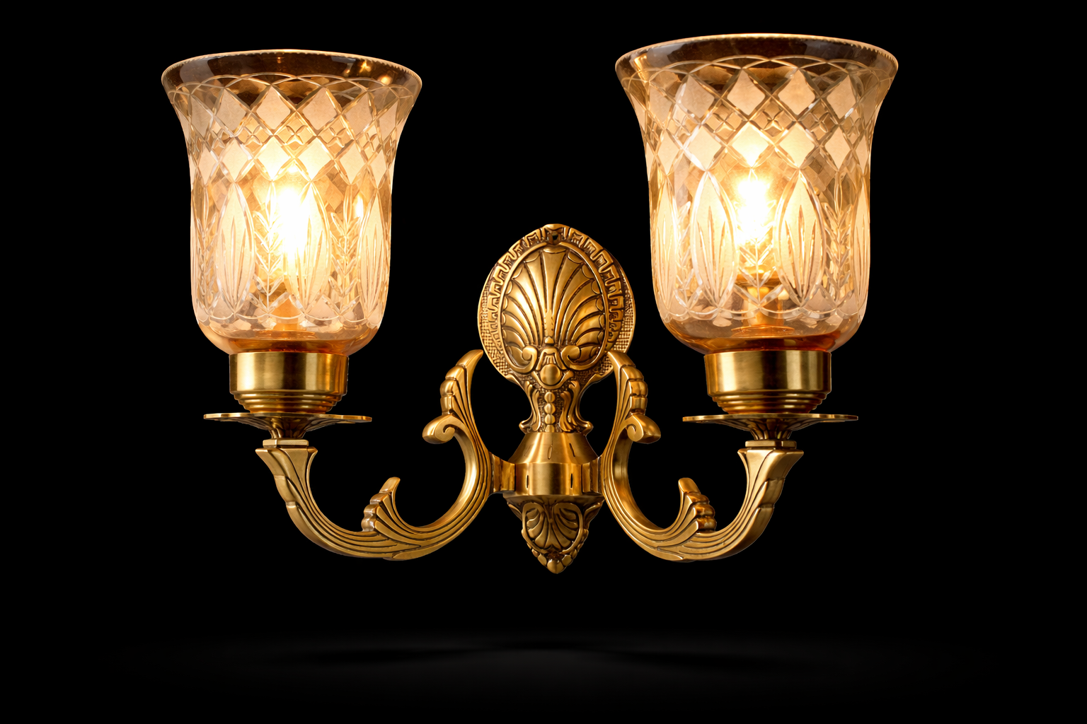 Tarangrekha Diamond-Leaf Cut Clear Glass Twin-Light Wall Sconce