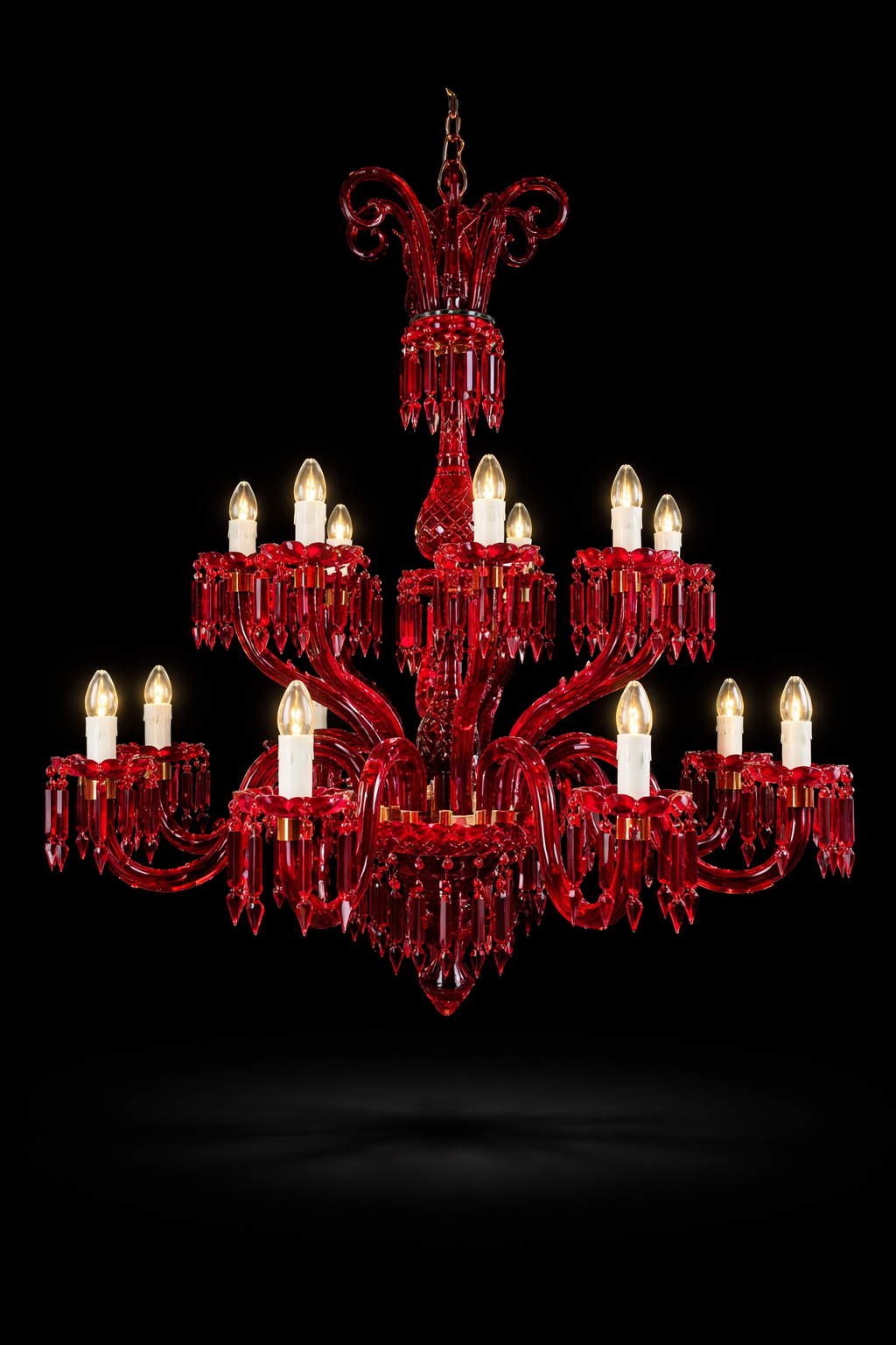 Gulzar Ruby Eighteen-Light Two-Tier Glass Chandelier · SGE-CH-005 · Samrat Glass Emporium