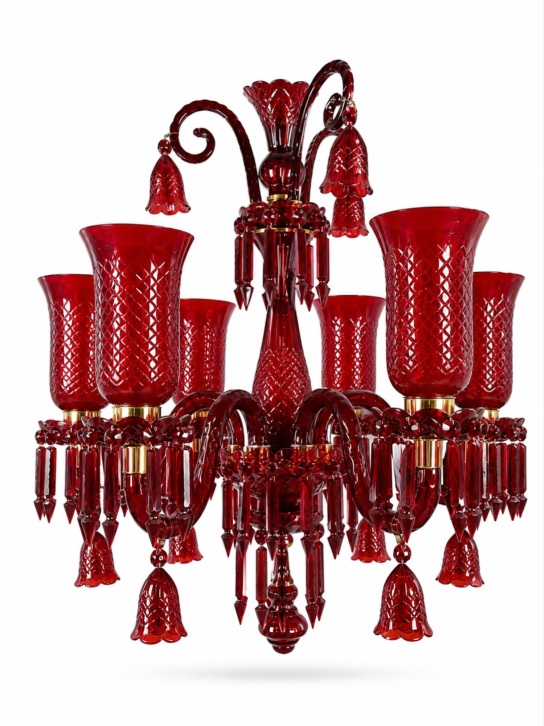 Gulnaar Diamond-Hurricane Six-Light Glass Chandelier — Ruby Red · SGE-CH-064 · Samrat Glass Emporium — view 2