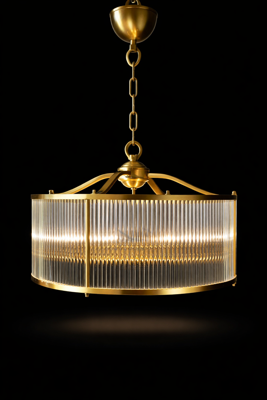 Fluted Rod Gilt Gold Drum Hanging Light