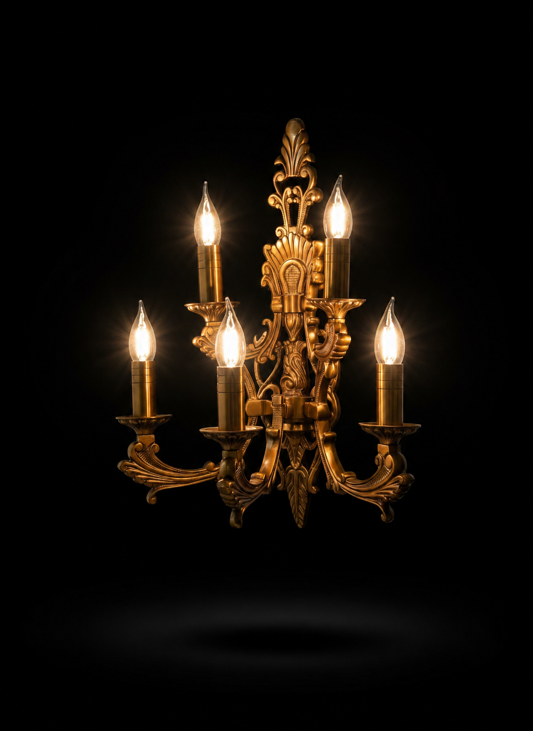 Regal Acanthus Five-Light Antique Brass Wall Sconce