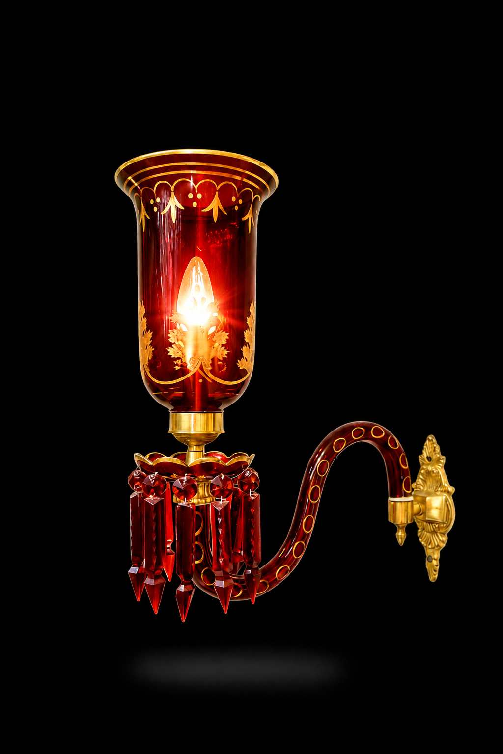 Bagh-e-Noor Gold-Decorated Single-Light Glass Wall Sconce — Ruby Red · Wall Light · SGE-WL-094 · Samrat Glass Emporium