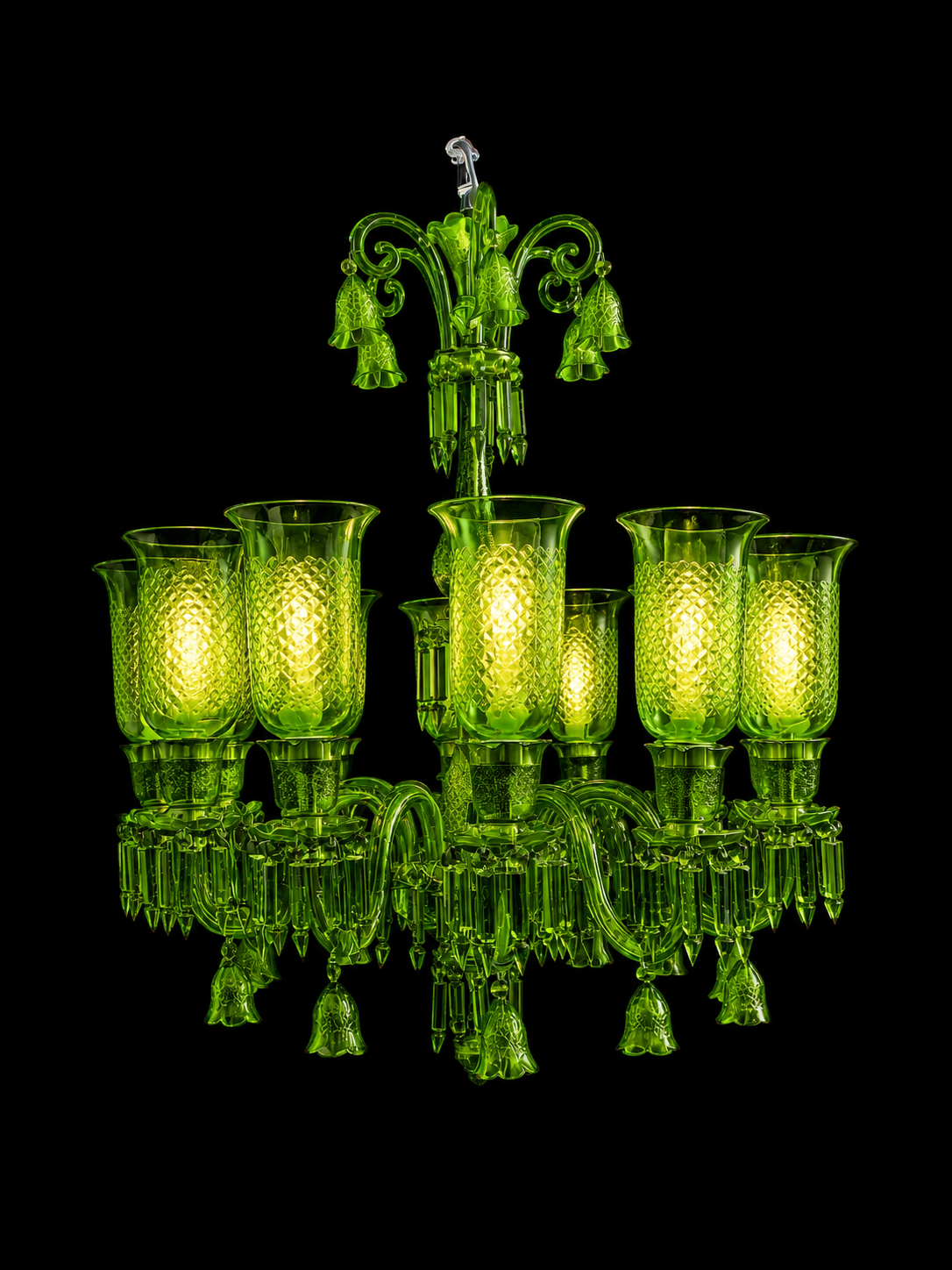 Meher Diamond-Cut Tulip Grand Chandelier — 12-Light Emerald Green