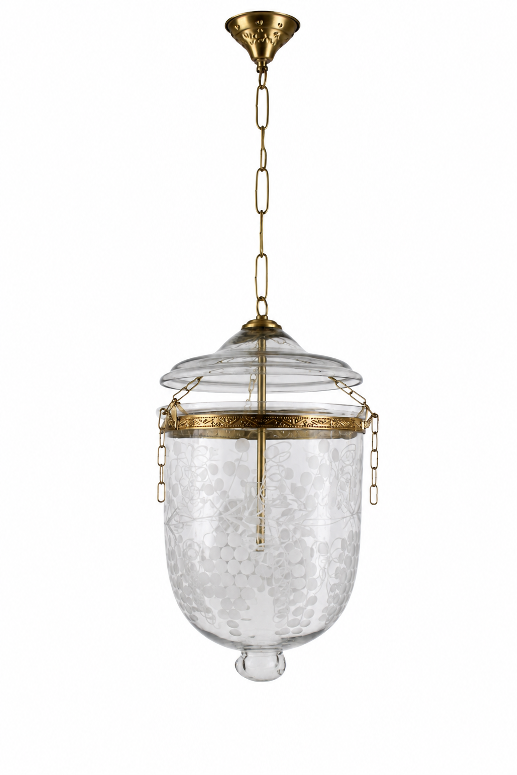 Kandil Bell-Jar Glass Hanging Light — Etched Grape Single-Light · SGE-HL-057 · Samrat Glass Emporium — view 2
