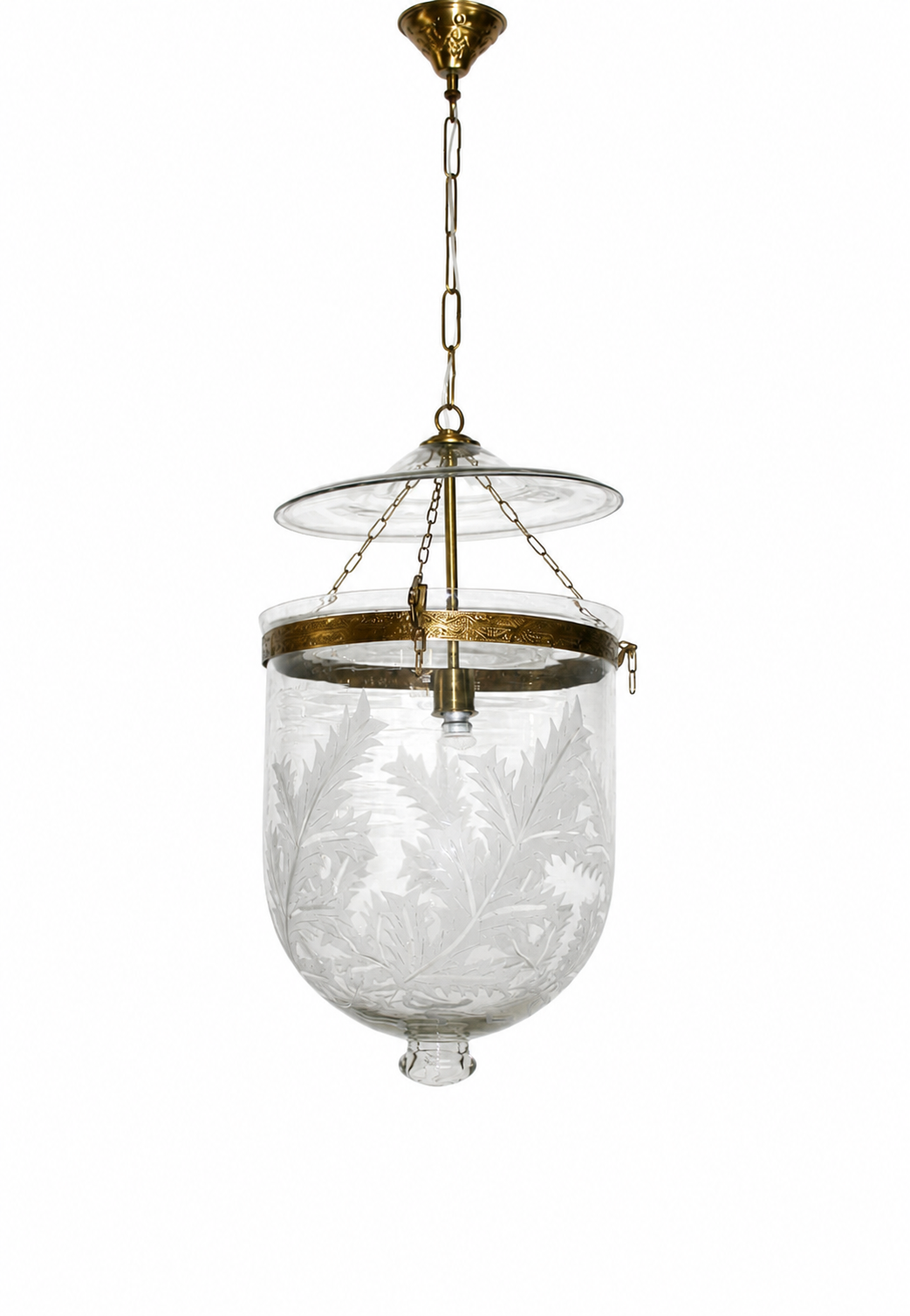 Kandil Bell-Jar Glass Hanging Light — Etched Fern Grand · SGE-HL-052 · Samrat Glass Emporium — view 2