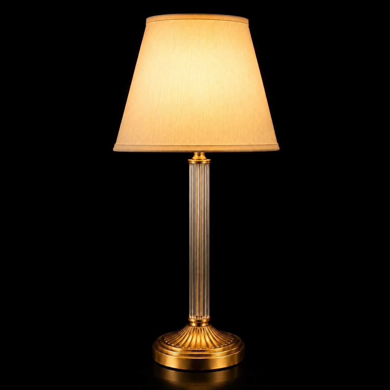 Rajatna Fluted Clear-Glass Column Table Lamp with Cream Shade