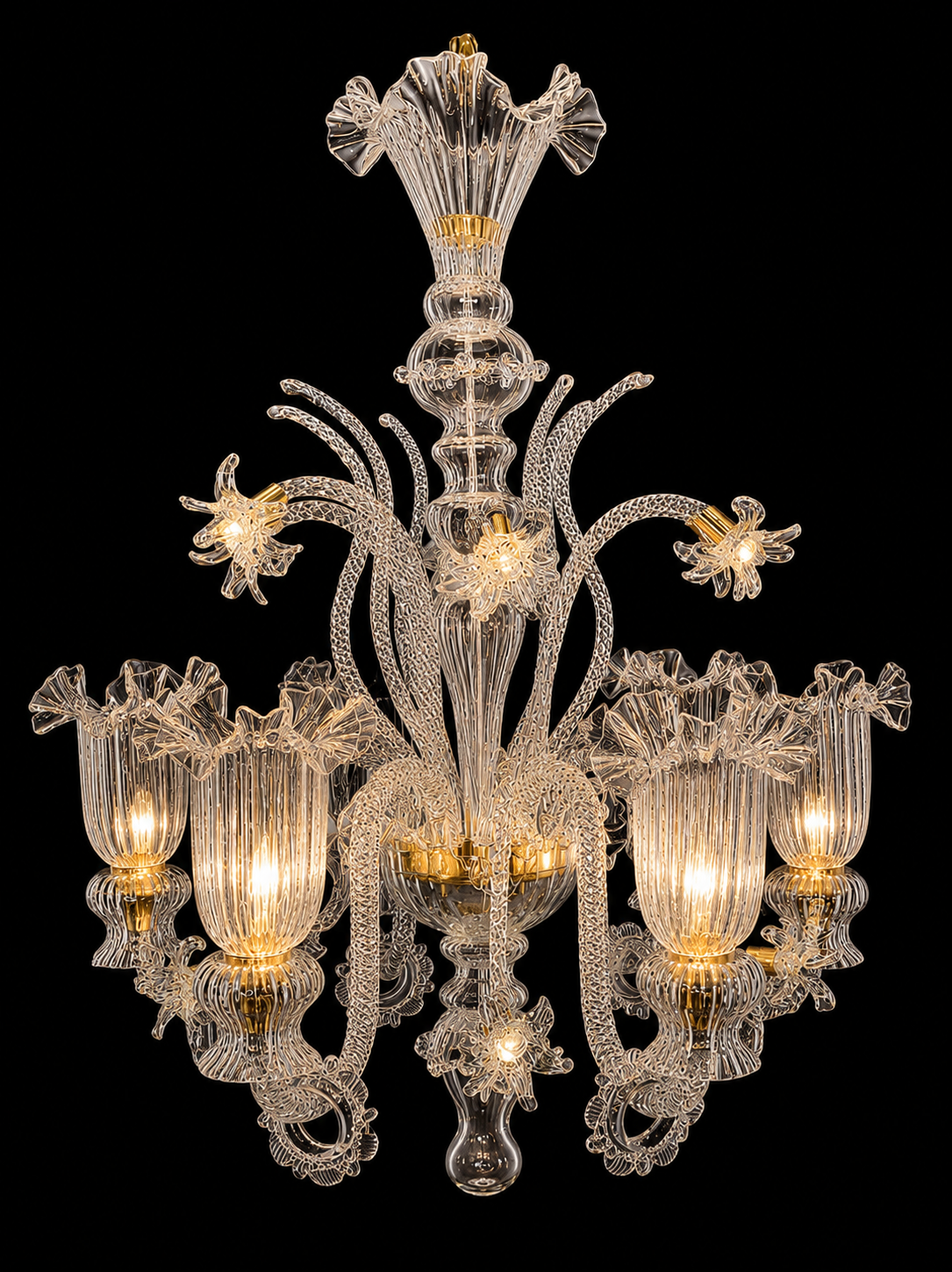 Gulzar Transparent Crest Six-Light Uplight Glass Chandelier