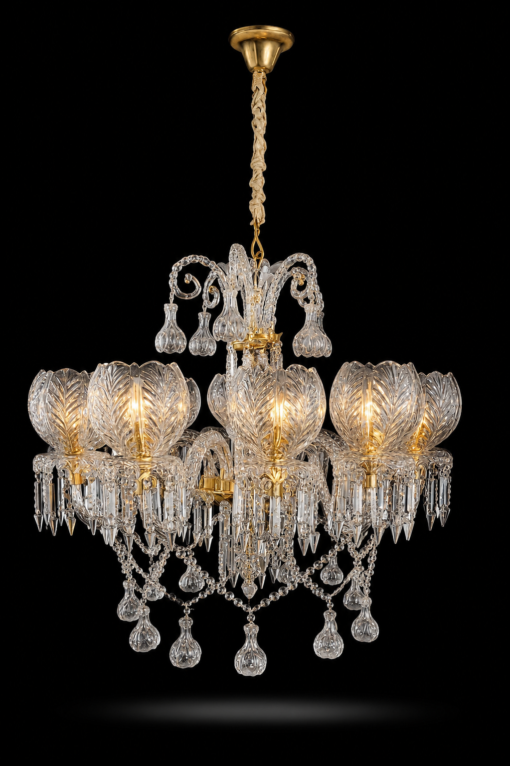 Ratnanjali Feather-Lotus Twelve-Light Crystal Chandelier