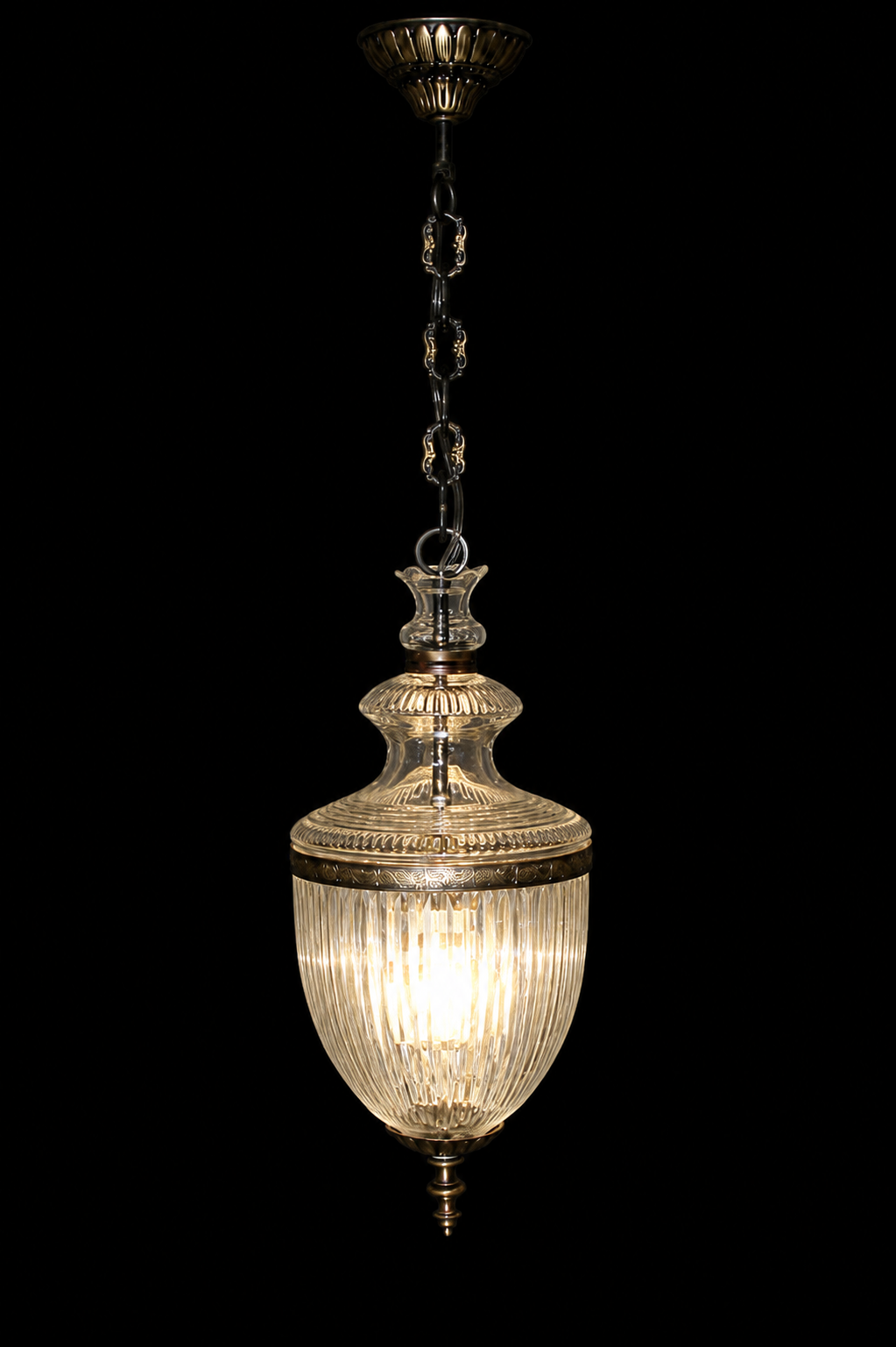 Rajsi Urn Fluted Glass Hanging Light — Dark Bronze Chain