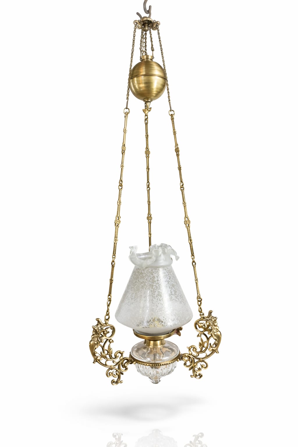 Tula Counterweight Etched Glass Hanging Light — Ruffled Shade · SGE-HL-008 · Samrat Glass Emporium — view 2
