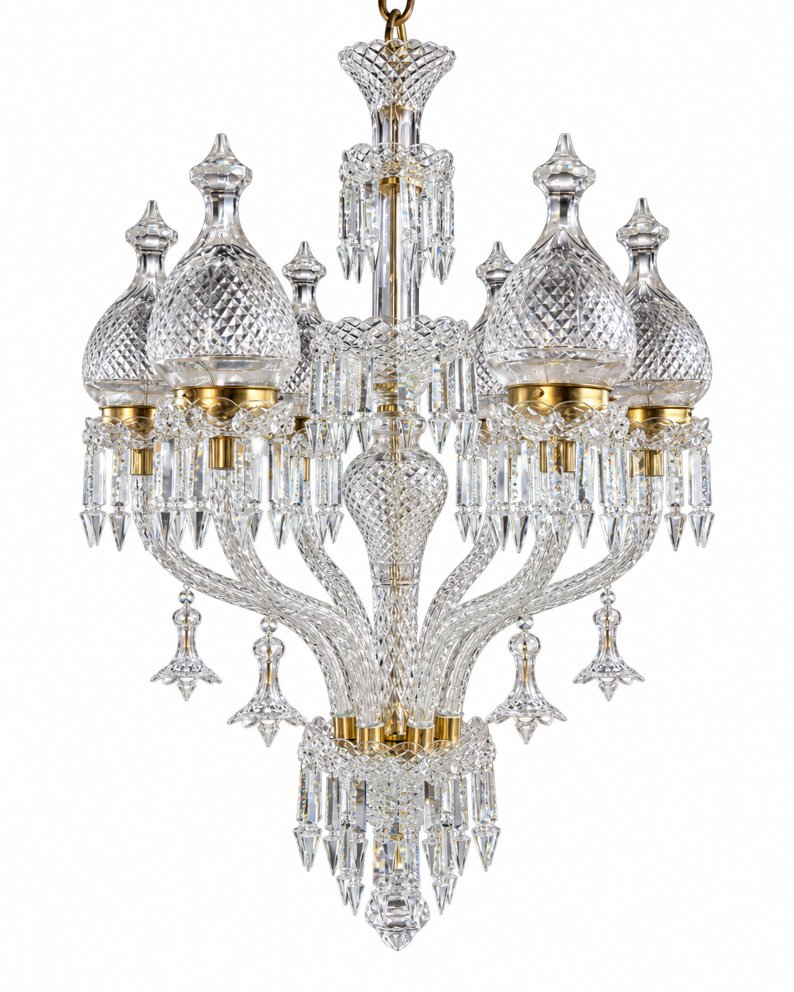 Surahimahal Diamond-Lattice Teardrop-Shade Six-Light Crystal Chandelier · SGE-CH-114 · Samrat Glass Emporium — view 2