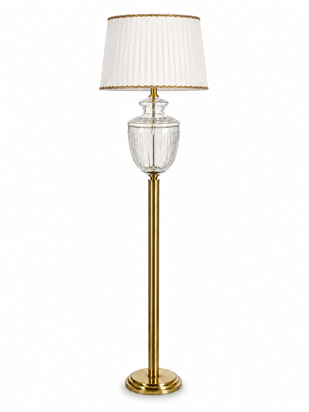 Rajsi Flute-Cut Glass Urn Floor Lamp — Pleated Ivory Shade · SGE-FL-017 · Samrat Glass Emporium — view 2