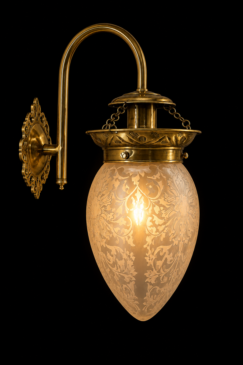 Noorjaal Teardrop Floral-Etched Frosted Glass Hanging Wall Lantern
